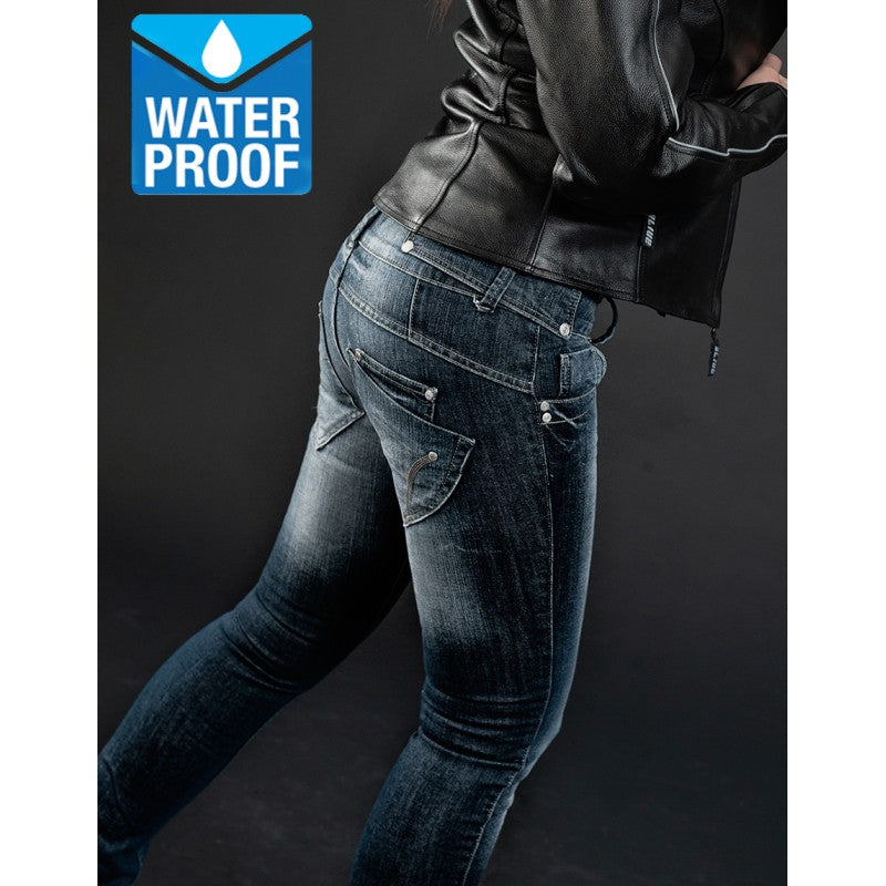 Lady Commander Dirty Blue Motorcycle Jeans – CE Level 2 Protection, Waterproof, Kevlar® Reinforced, Women’s Regular Fit, Sizes XXS–6XL