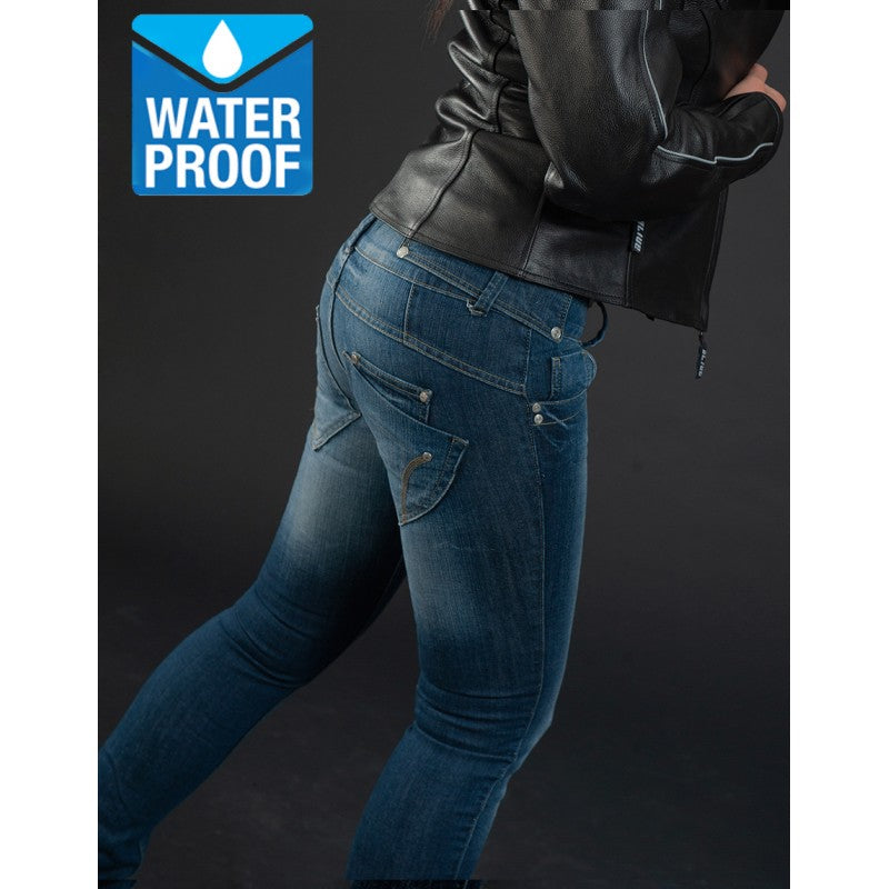 Lady Commander Original Blue Motorcycle Jeans – CE Level 2 Protection, Waterproof, DuPont™ Kevlar® Reinforced, Women’s Regular Fit, Sizes XXS–6XL