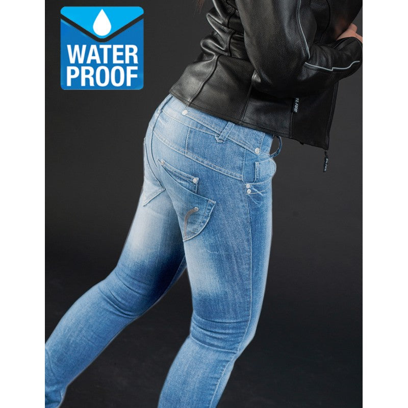 Lady Commander Sky Blue Motorcycle Jeans – Waterproof, CE Level 2 Protection, Kevlar® Reinforced, Women’s Regular Fit, Sizes XXS–6XL
