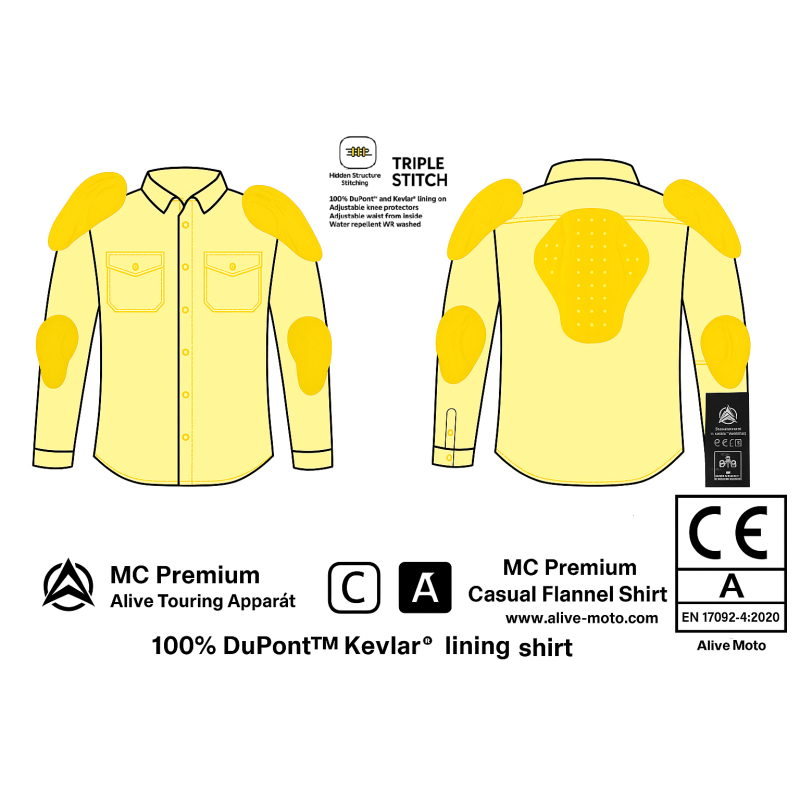 Premium Coyote Black/White Motorcycle Armour Shirt – Waterproof, CE Level 2 Protection, Kevlar® Lined, Men's Sizes XXS-6XL