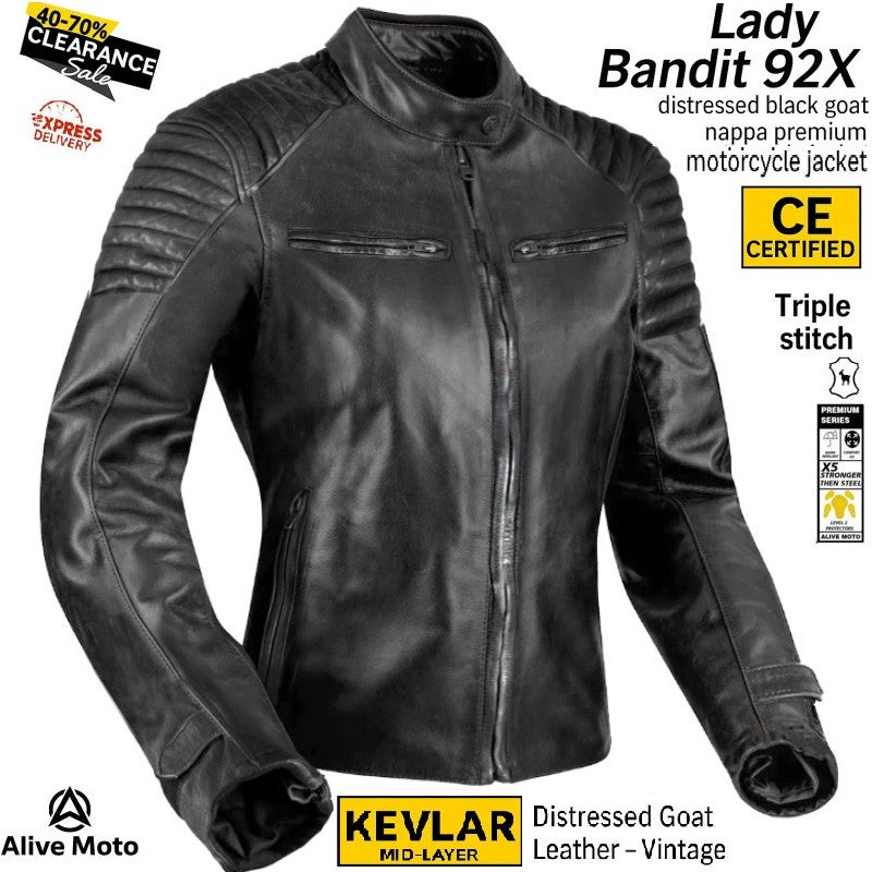 Premium Black Goat Nappa Leather Motorcycle Jacket – Bandit 92X with CE Level-2 Protection