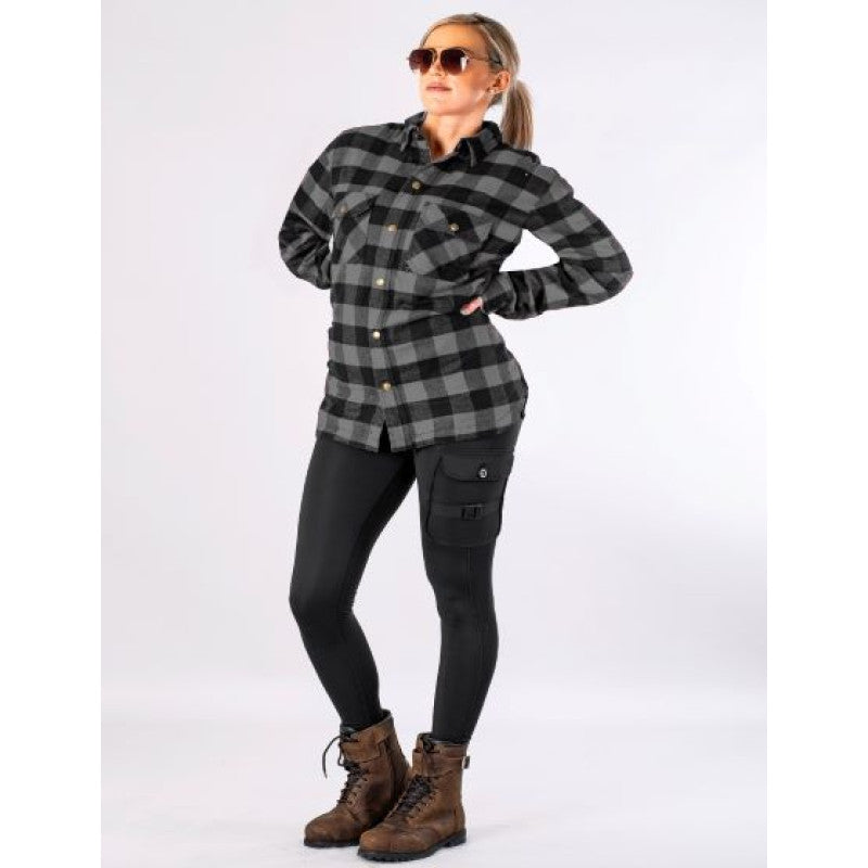 Women’s Grey Flannel Motorcycle Shirt with DuPont™ Kevlar® – CE Certified EN 17092-4:2020 – Armoured, Water-Repellent, Casual Riding Shirt (XXS–6XL)