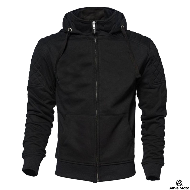 MC Classic Black Motorcycle Hoodie – CE Level 2 Armored, DuPont™ Kevlar® Lined, Water-Repellent, Urban Street Riding Gear