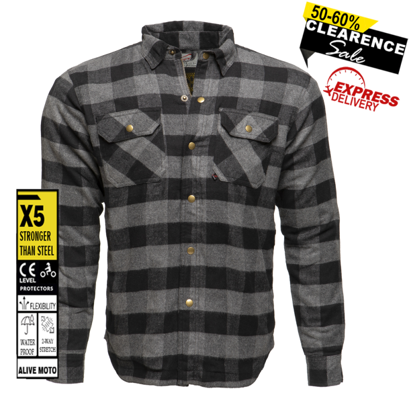MC Coyote Grey Black Waterproof Motorcycle Armour Shirt – CE Level 2 Protection, Kevlar® Lined, Men's Sizes XXS-6XL