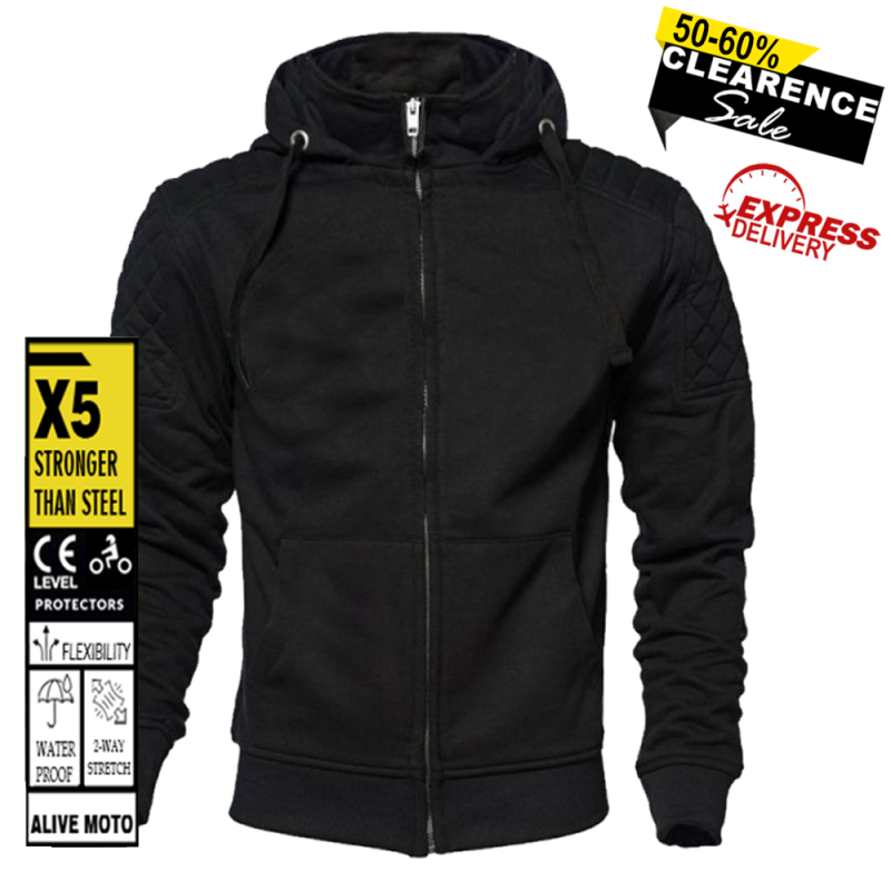 Motorcycle Classic Black Hoodie – CE Certified, Kevlar® Lined, Water-Repellent