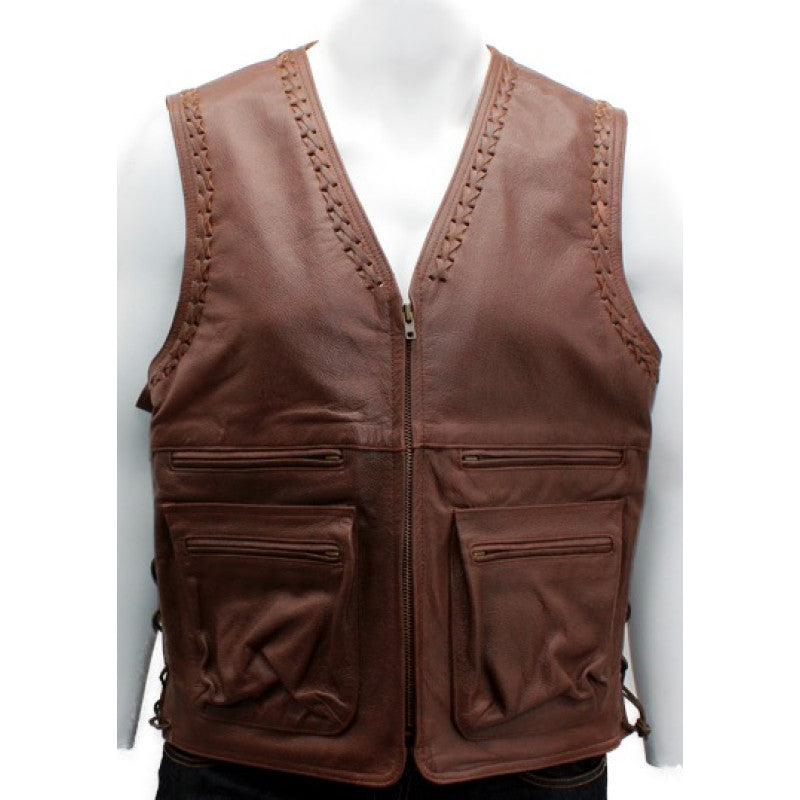 Motorcycle Thor brown leather vest Cowhide, Patch Ready Back, Ideal for Biker Clubs & Riders