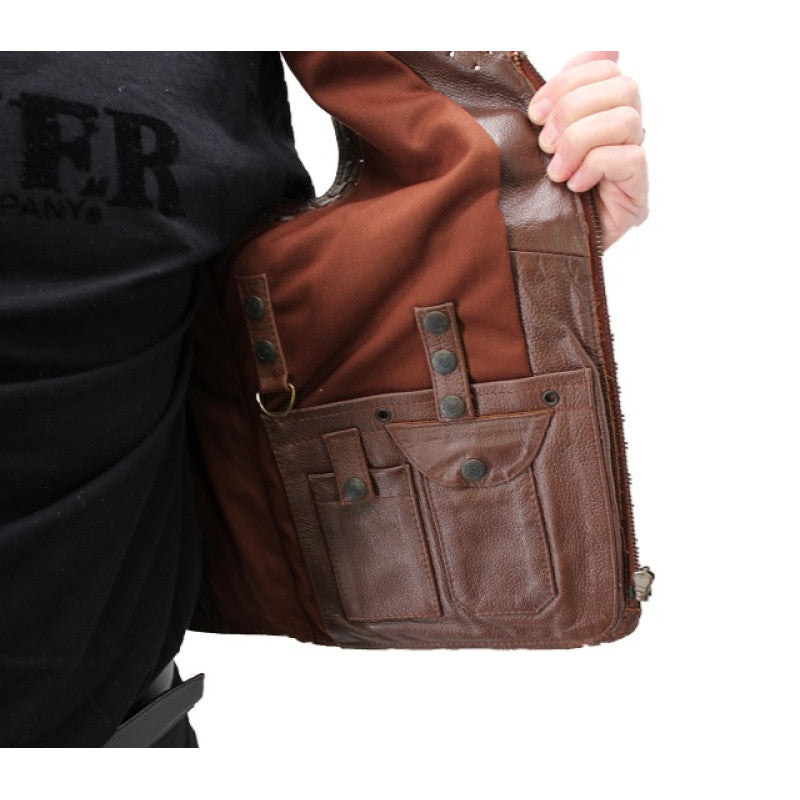 Motorcycle Thor brown leather vest Cowhide, Patch Ready Back, Ideal for Biker Clubs & Riders
