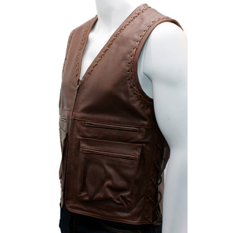 Motorcycle Thor brown leather vest Cowhide, Patch Ready Back, Ideal for Biker Clubs & Riders