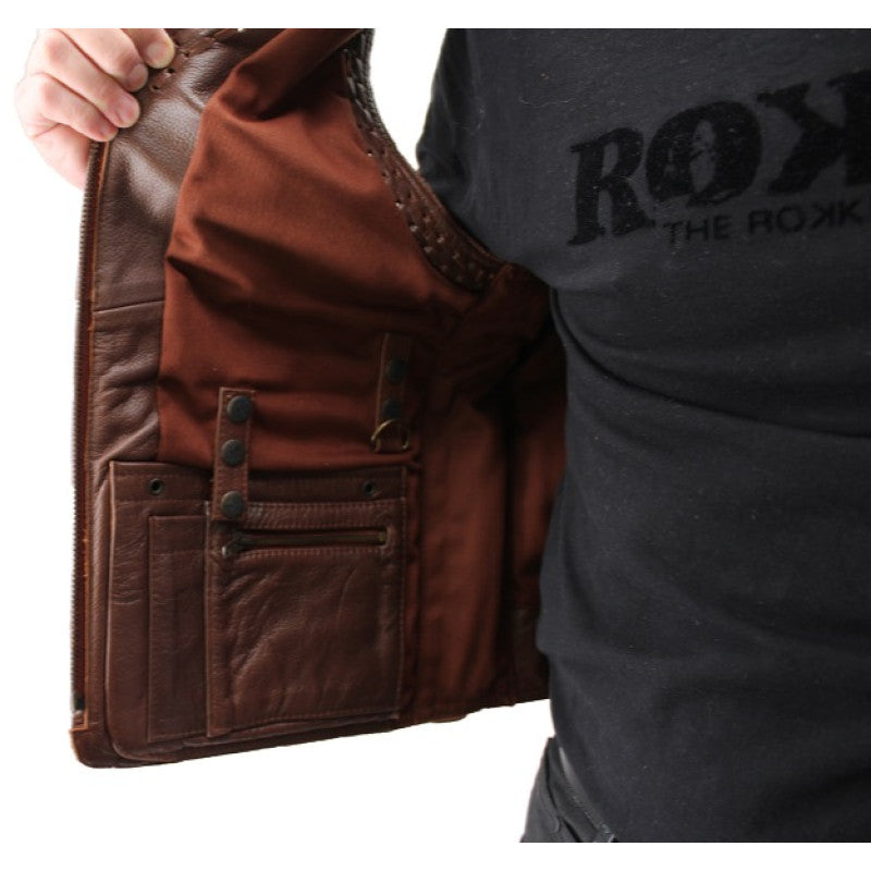 Motorcycle Thor brown leather vest Cowhide, Patch Ready Back, Ideal for Biker Clubs & Riders
