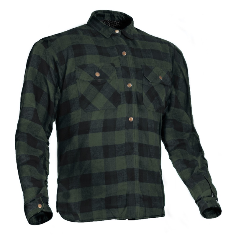 MC Premium Army Green/Black Flannel Motorcycle Shirt – Waterproof, CE Level 2 Protection, Kevlar® Lined, All-Weather Riding, Men’s Sizes XXS–6XL