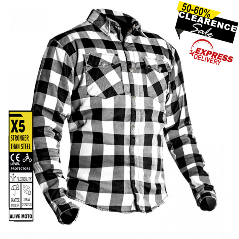 Premium White Flannel Motorcycle Shirt – CE Level 2, DuPont™ Kevlar®, Water-Repellent