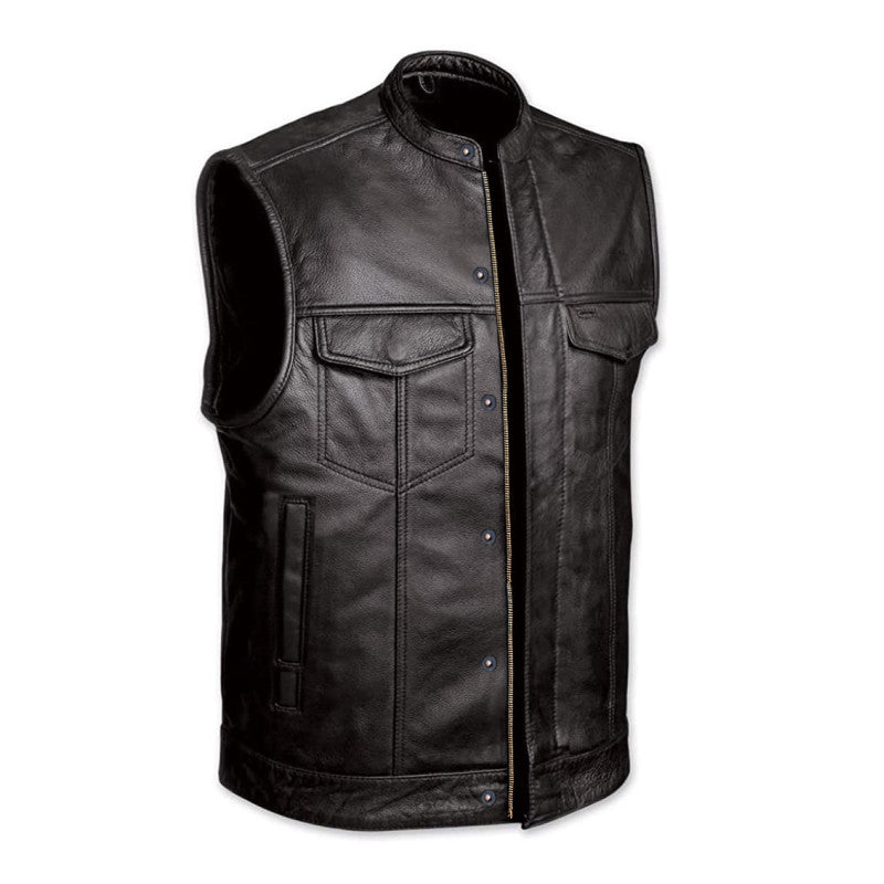 Premium classics full-bodied dual zip/chain vest leather vest Premium Cowhide, Patch Ready Back, Ideal for Biker Clubs & Riders