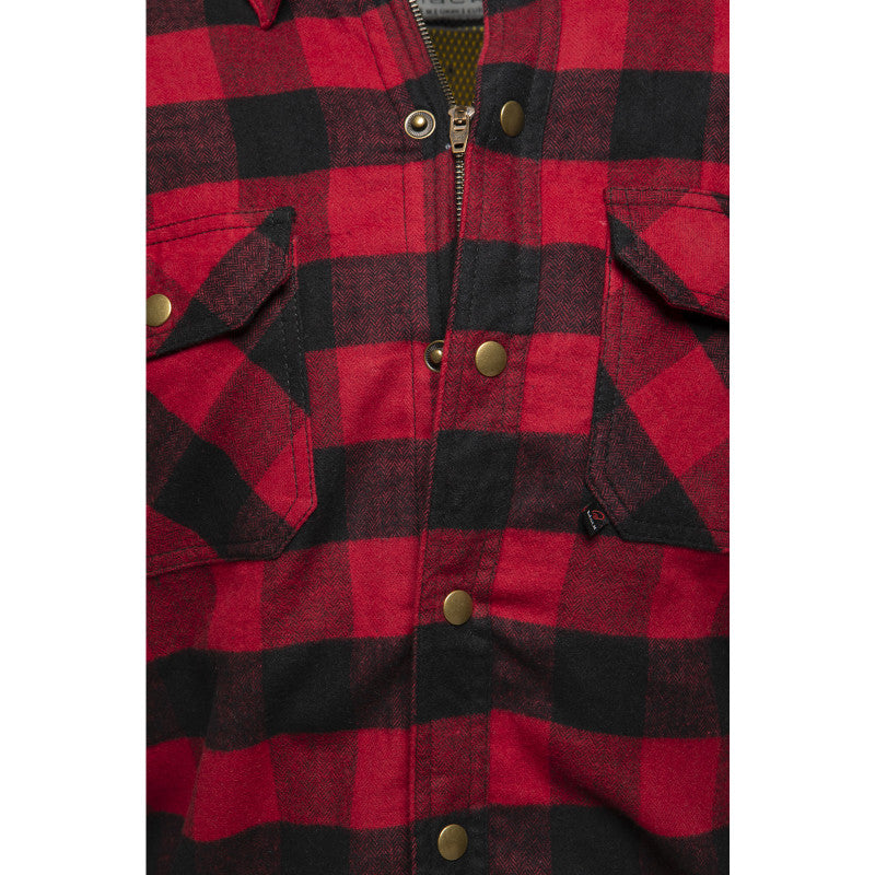Premium Coyote Black/Red Motorcycle Armour Shirt – CE Certified, Kevlar® Lined, Waterproof Flannel Shirt for Riders