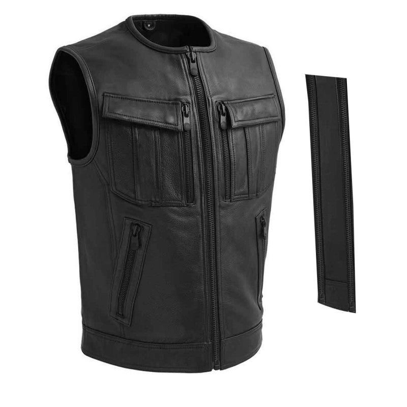 Premium armor full-bodied dual zip leather vest Premium Cowhide, Classic Biker Style with Pockets & Patch-Ready Back