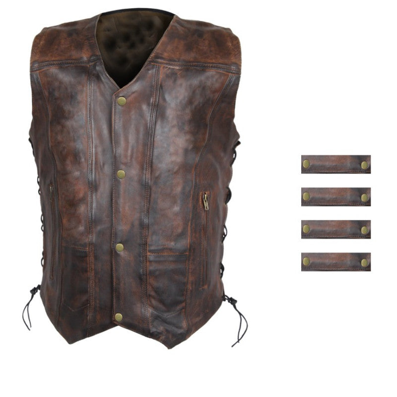 Premium vintage Torino biker leather vest Premium Cowhide, Patch Ready Back, Ideal for Biker Clubs & Riders