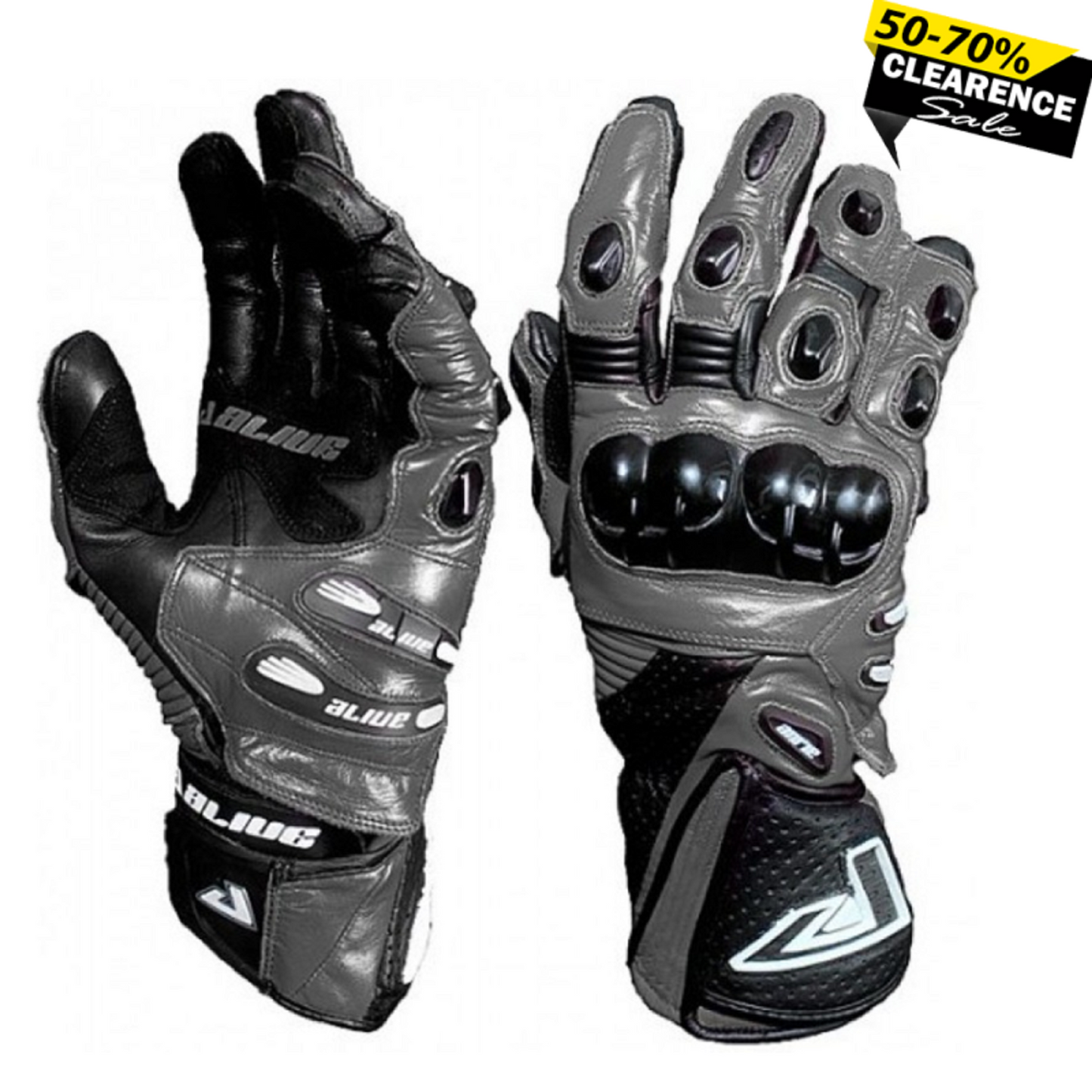 Alive Speed Gear Men’s Motorcycle Gloves – Grey Leather Riding Gloves with Knuckle Protection & Touchscreen Compatibility