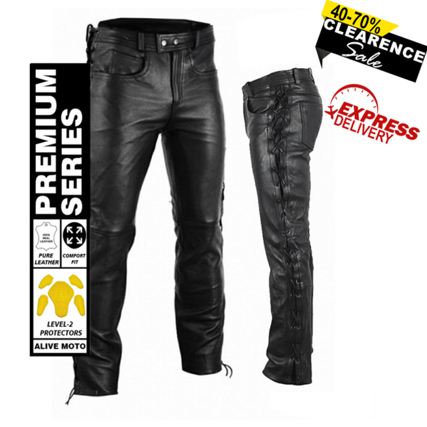 Premium Unisex Motorcycle Leather Pants with CE Level 2 Protection