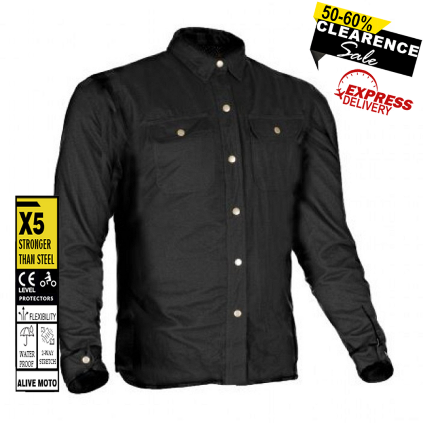 Men’s Premium Casual Flannel Motorcycle Shirt – Full Black | CE Certified Riding Gear (CE 17092)