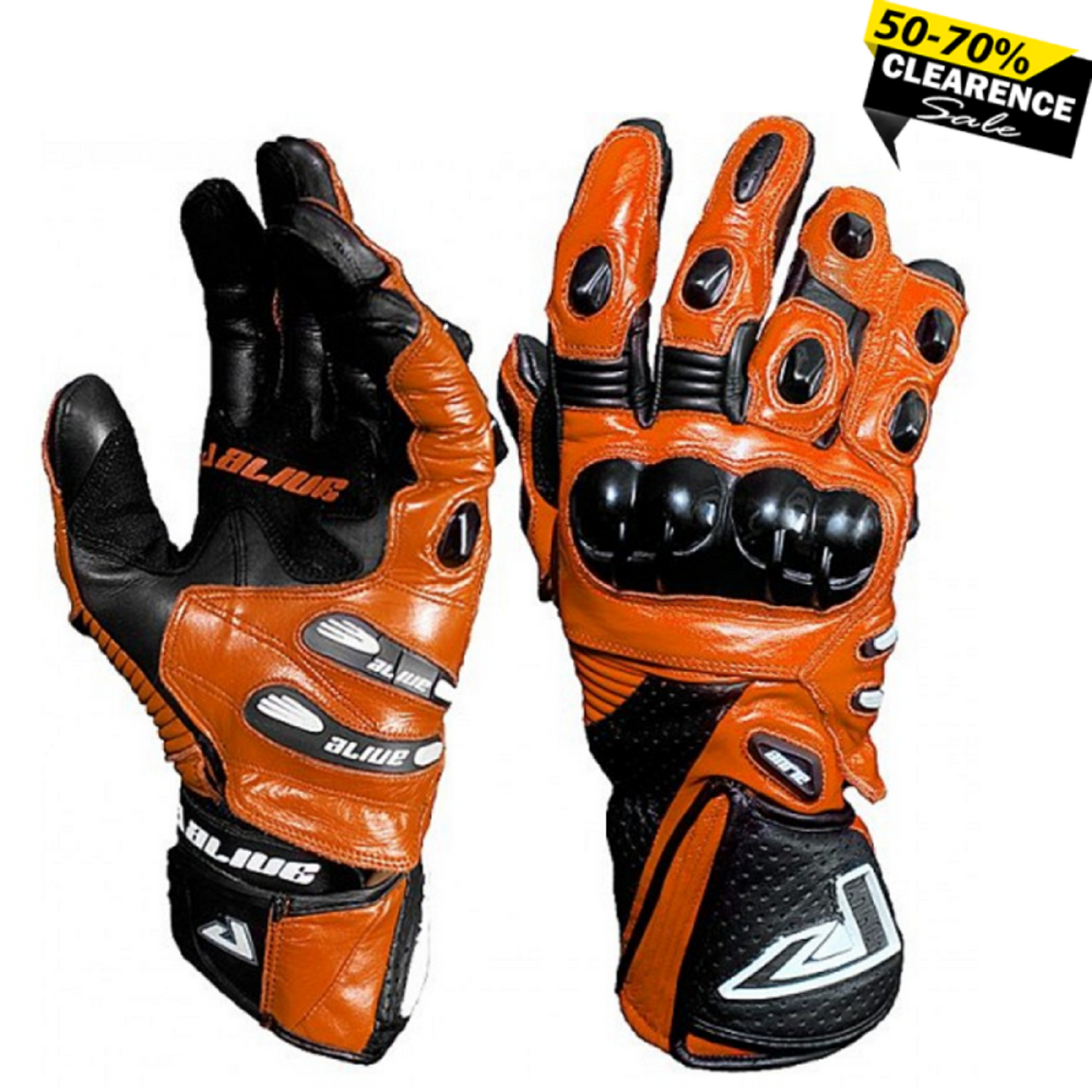Alive Speed Gear Men’s Motorcycle Gloves – Orange Leather Riding Gloves with Waterproof Protection & Touchscreen Compatibility