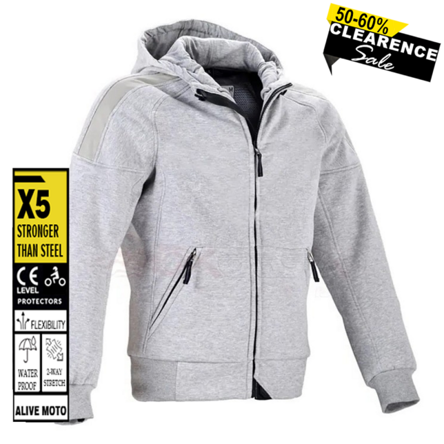 Men’s Classic Light Grey Motorcycle Riding Hoodie | CE Certified Protective Gear (CE 17092:2020)