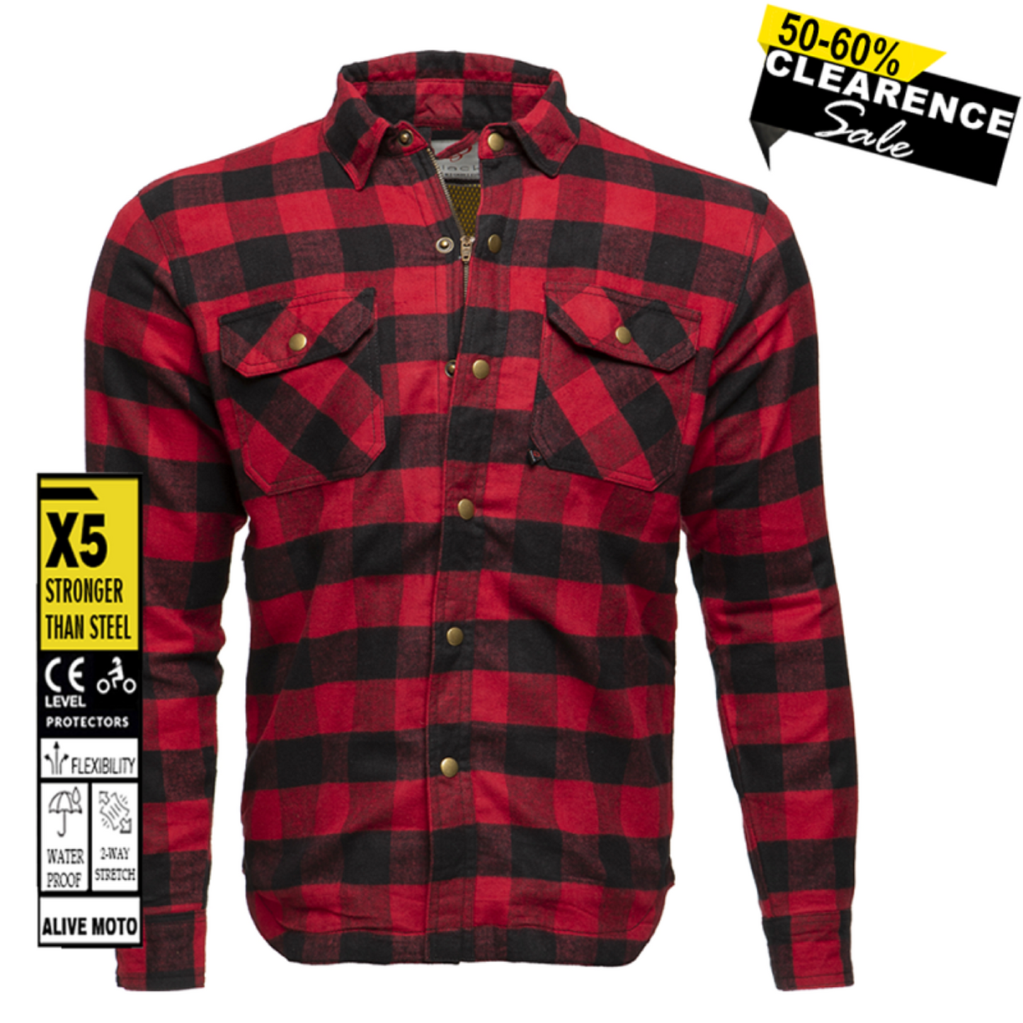 Men’s Premium Coyote Black & Red Motorcycle Flannel Shirt | CE Certified Protective Riding Shirt (CE 17092)