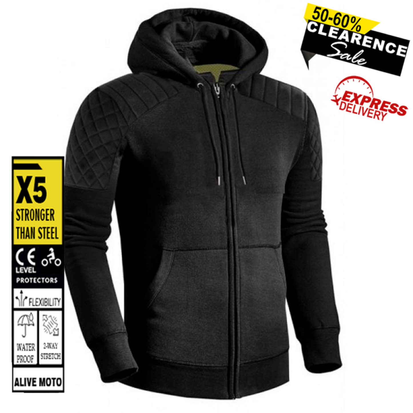 Men’s Premium Classic Black Motorcycle Riding Hoodie | CE Certified Protective Gear (CE 17092:2020)
