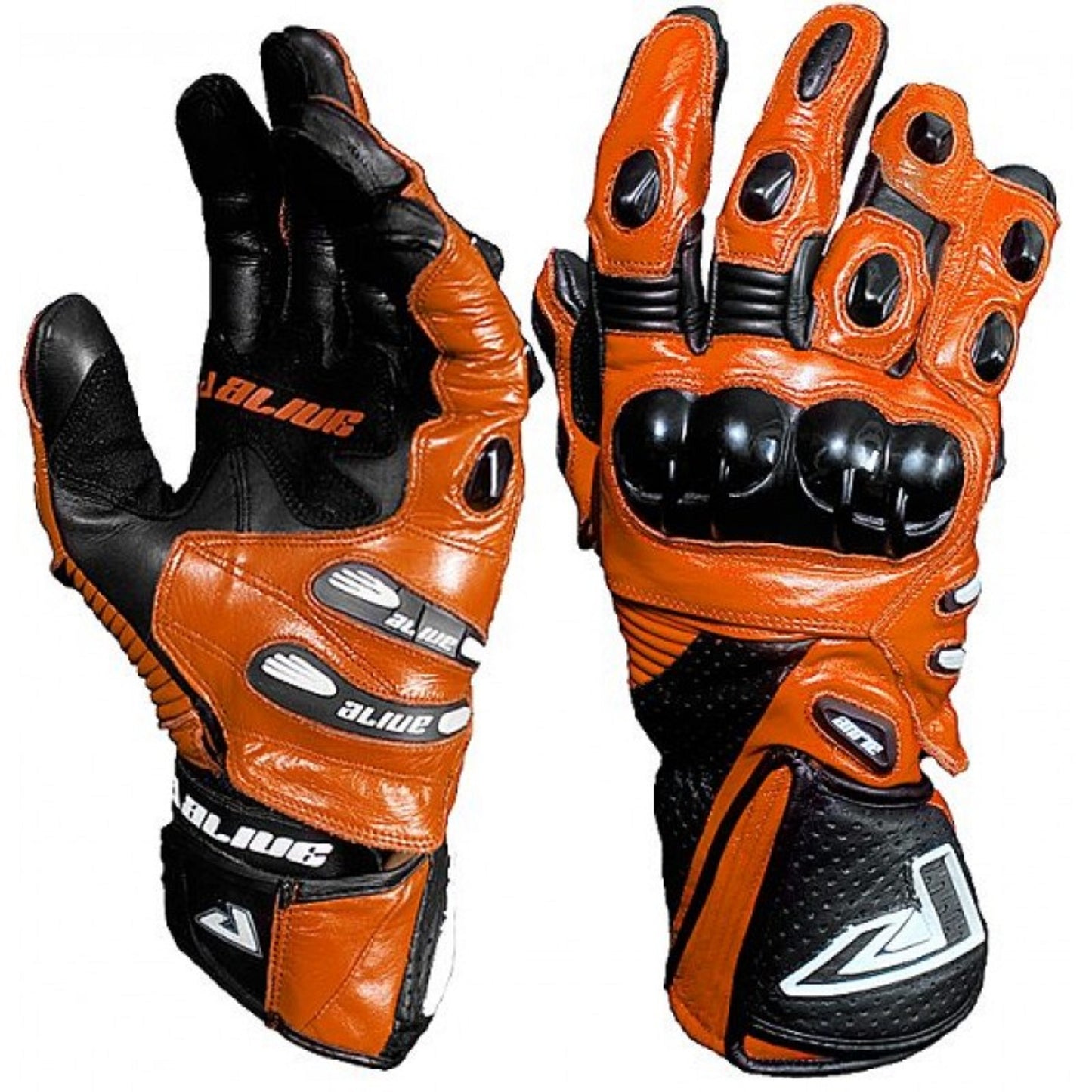 Alive Speed Gear Men’s Motorcycle Gloves – Orange Leather Riding Gloves with Waterproof Protection & Touchscreen Compatibility