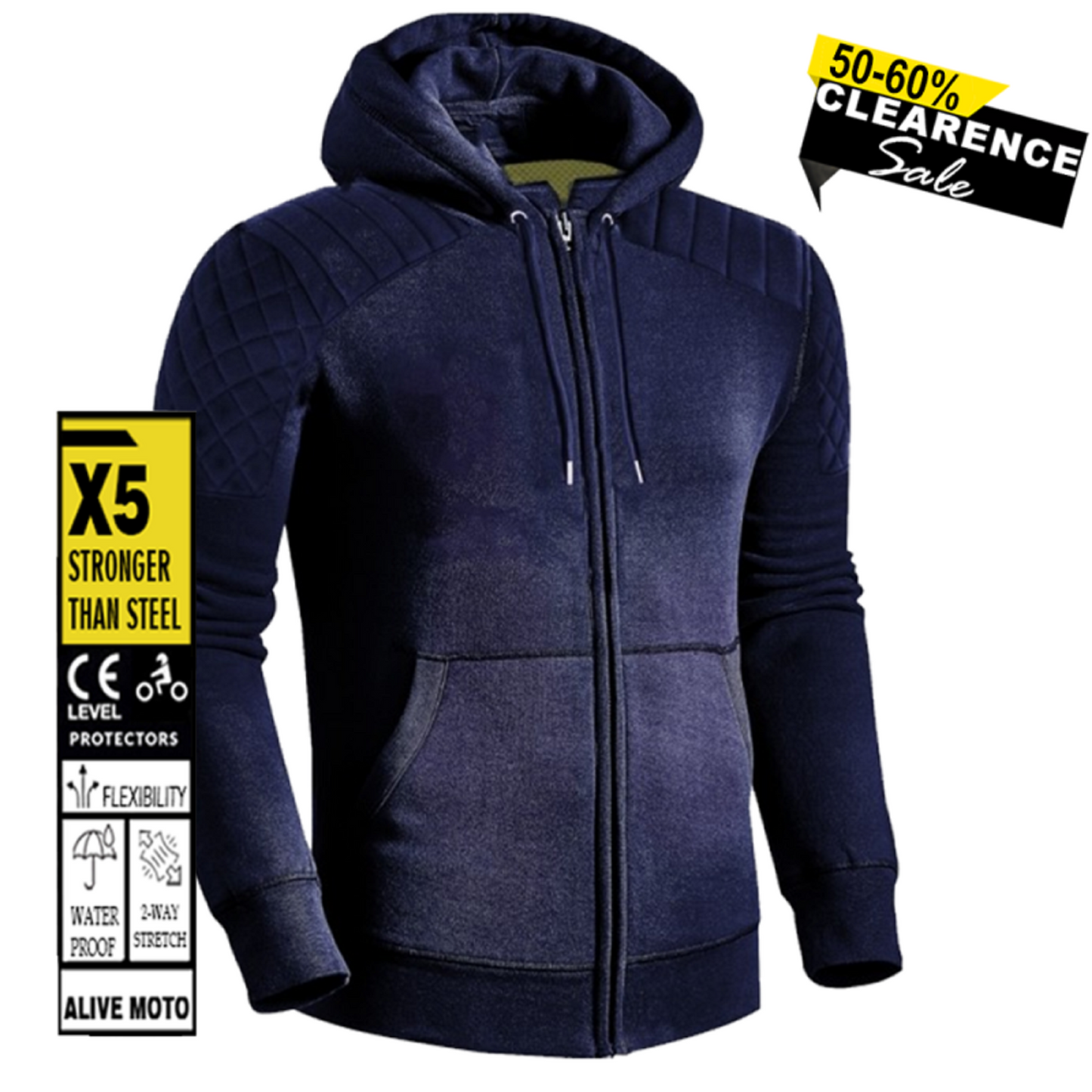 Men’s Premium Classic Navy Blue Waterproof Motorcycle Hoodie | CE Certified Riding Gear (CE 17092:2017)
