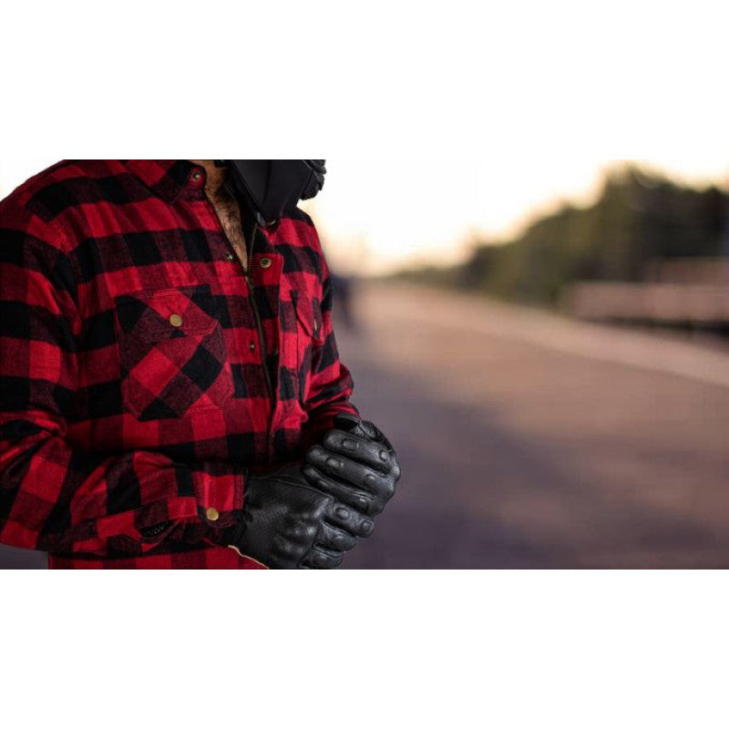 Motorcycle Premium Red/Black Flannel Shirt – CE Certified, Full Kevlar® Lined, Water-Repellent, Urban Rider Style
