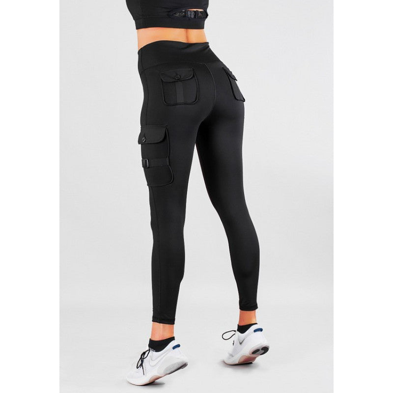 SHAPELAB Cargo Black Casual Tights – High Waist, 4-Way Stretch, Antimicrobial Women’s Leggings with Pockets