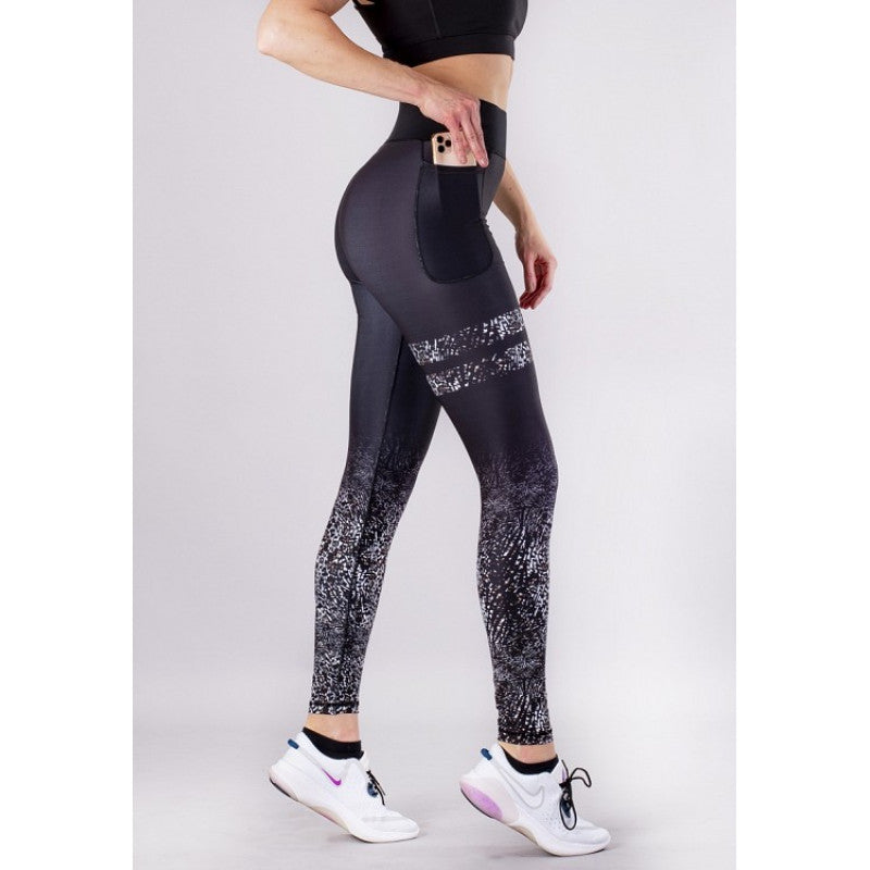 SHAPELAB Dash Black Straps Leggings – High Waist, 4-Way Stretch, Antimicrobial & Breathable Fitness Tights