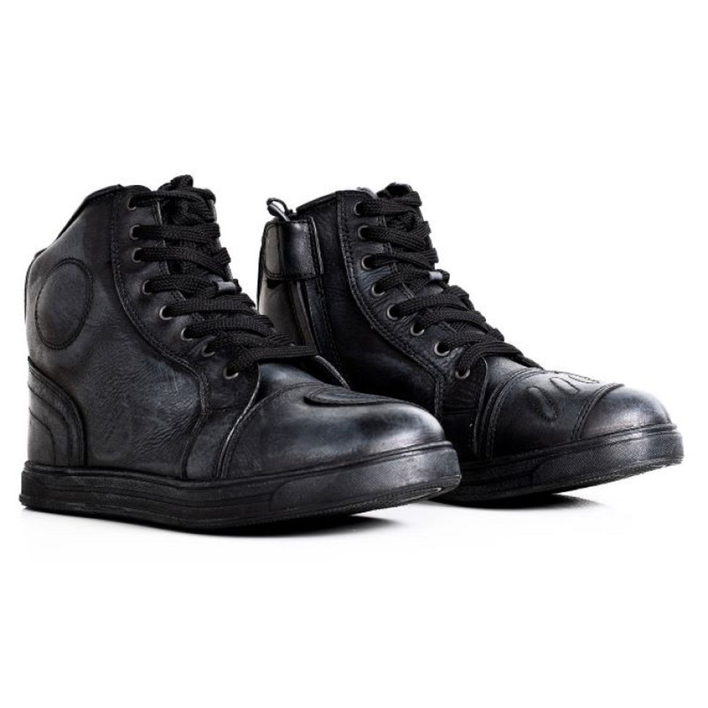 Retro Dirty Black Motorcycle Sneakers – Waterproof Cowhide Leather Shoes with Anti-Slip Rubber Sole, Shock Absorbing, Oil-Resistant & Secure Fit for Unisex