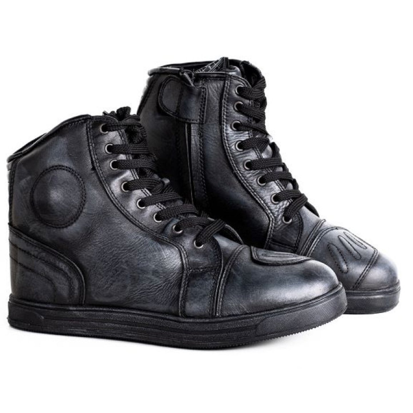Retro Dirty Black Motorcycle Sneakers – Waterproof Cowhide Leather Shoes with Anti-Slip Rubber Sole, Shock Absorbing, Oil-Resistant & Secure Fit for Unisex