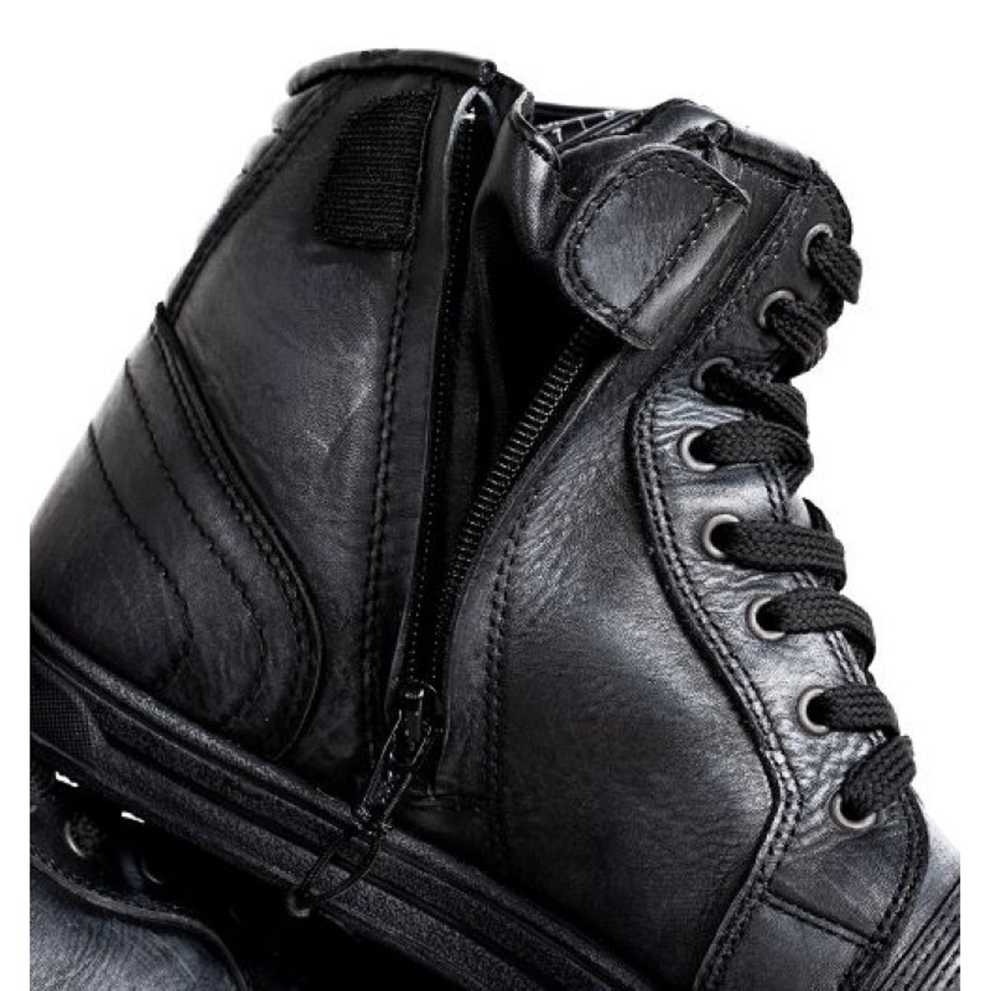 Retro Dirty Black Motorcycle Sneakers – Waterproof Cowhide Leather Shoes with Anti-Slip Rubber Sole, Shock Absorbing, Oil-Resistant & Secure Fit for Unisex