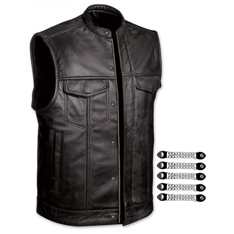 Premium classics full-bodied dual zip/chain vest leather vest Premium Cowhide, Patch Ready Back, Ideal for Biker Clubs & Riders