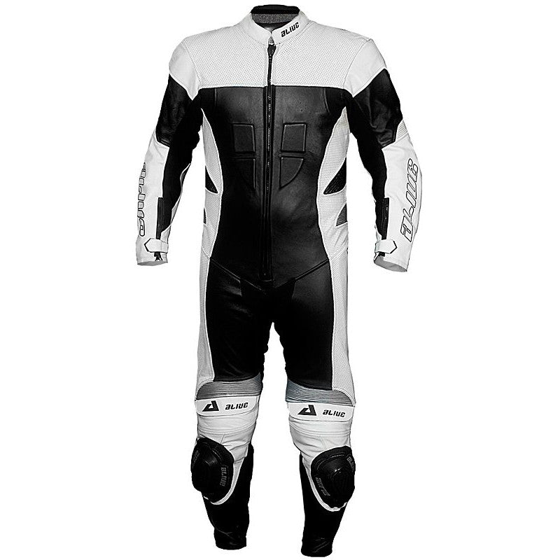 Mini Moto Racing Leather Suit – Black/White | 1.2–1.4mm Cowhide, CE Level 2 Armor, Kevlar® Reinforced, One-Piece Race Suit