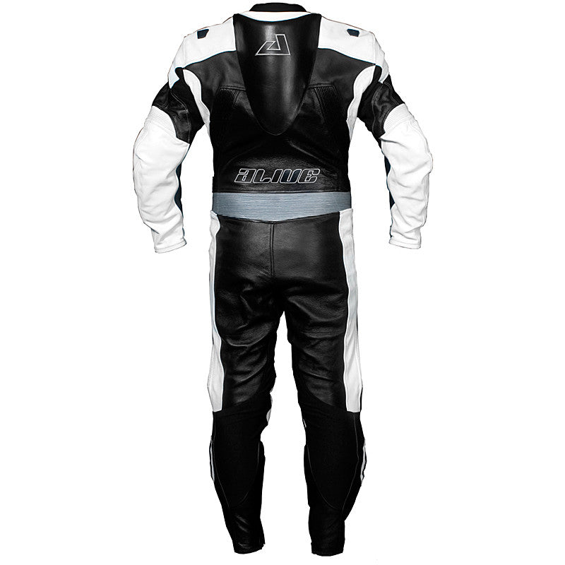 Mini Moto Racing Leather Suit – Black/White | 1.2–1.4mm Cowhide, CE Level 2 Armor, Kevlar® Reinforced, One-Piece Race Suit