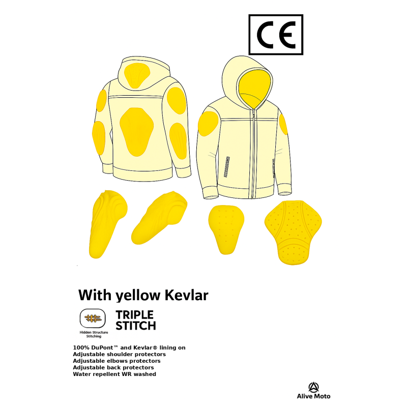 Premium CE-Certified Waterproof Roadster Motorcycle Hoodie with DuPont™ Kevlar® – Men’s XXS–6XL