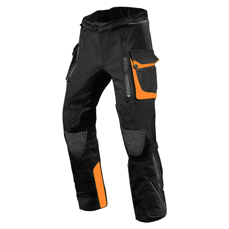 Premium Dynatech Orange Black Kevlar Motorcycle Pants – Waterproof, Reinforced, All-Weather Riding Gear for Men & Women