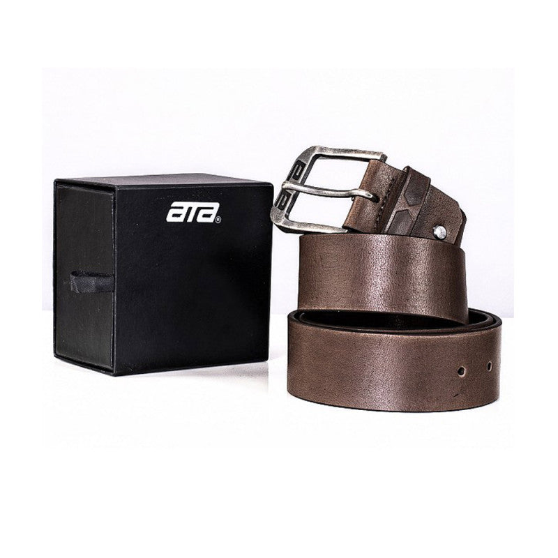 Genuine Brown Leather Motorcycle Belt – Rugged & Stylish Rider Accessory with Durable Metal Buckle for Everyday Wear