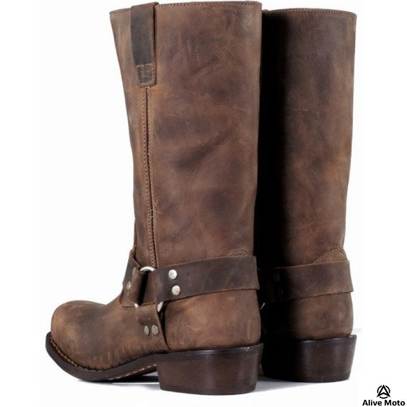 Men’s Vintage Brown Chopper Boots – Natural Leather, Harness Design, Urban Series