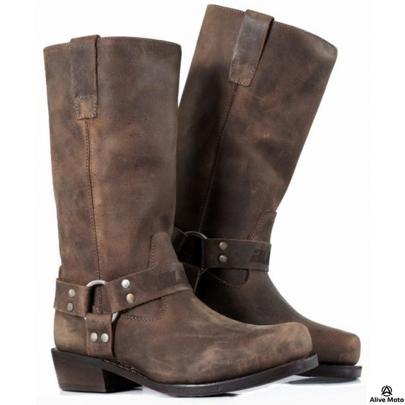 Men’s Vintage Brown Chopper Boots – Natural Leather, Harness Design, Urban Series