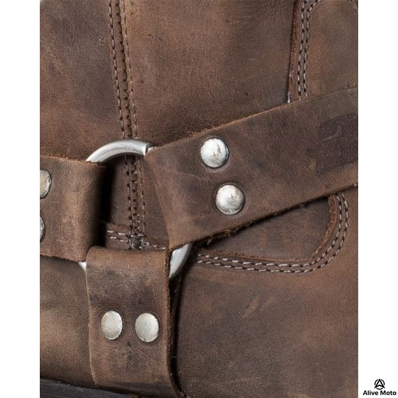 Men’s Vintage Brown Chopper Boots – Natural Leather, Harness Design, Urban Series