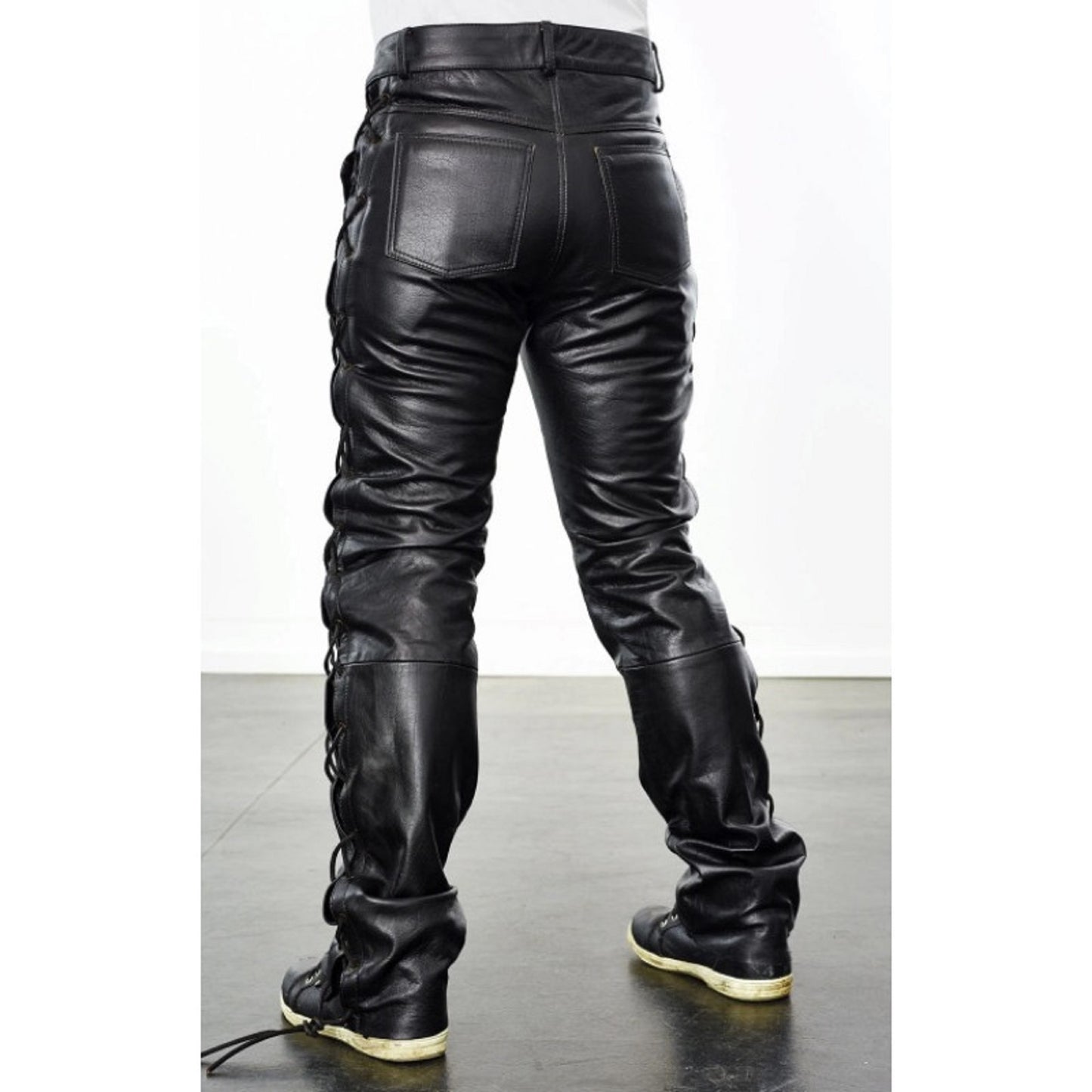 Unisex Lace-Up Retro Leather Pants – Vintage Style, Modern Edge