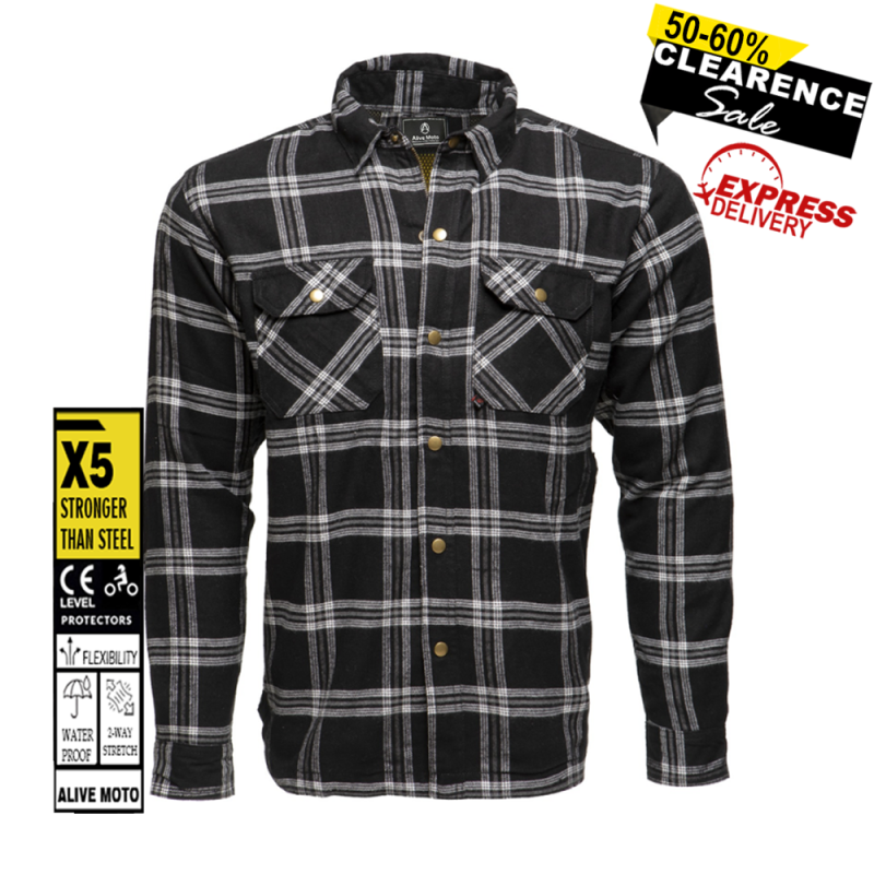 Premium Coyote Black/White Motorcycle Armour Shirt – Waterproof, CE Level 2 Protection, Kevlar® Lined, Men's Sizes XXS-6XL