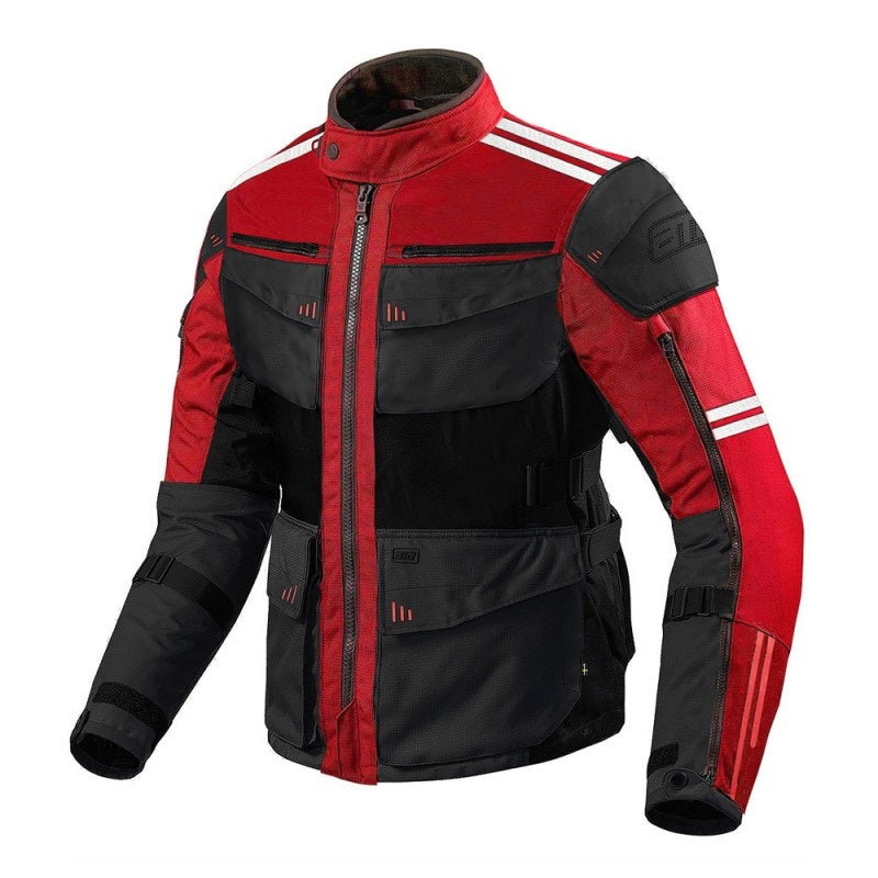 Roadway Cambo Red/Black Motorcycle Touring Jacket – Waterproof, Windproof, CE Armored Textile Jacket for Ultimate Riding Protection