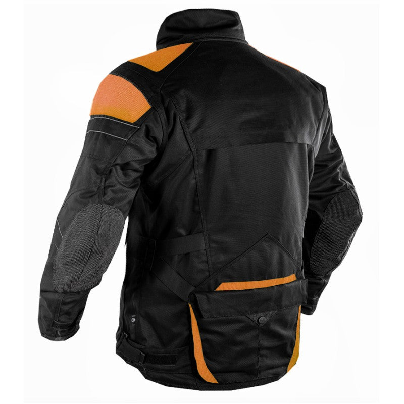 Premium Dynatech Orange Flour Black Textile Motorcycle Jacket Waterproof, Windproof, CE Armored, All-Weather Riding Gear