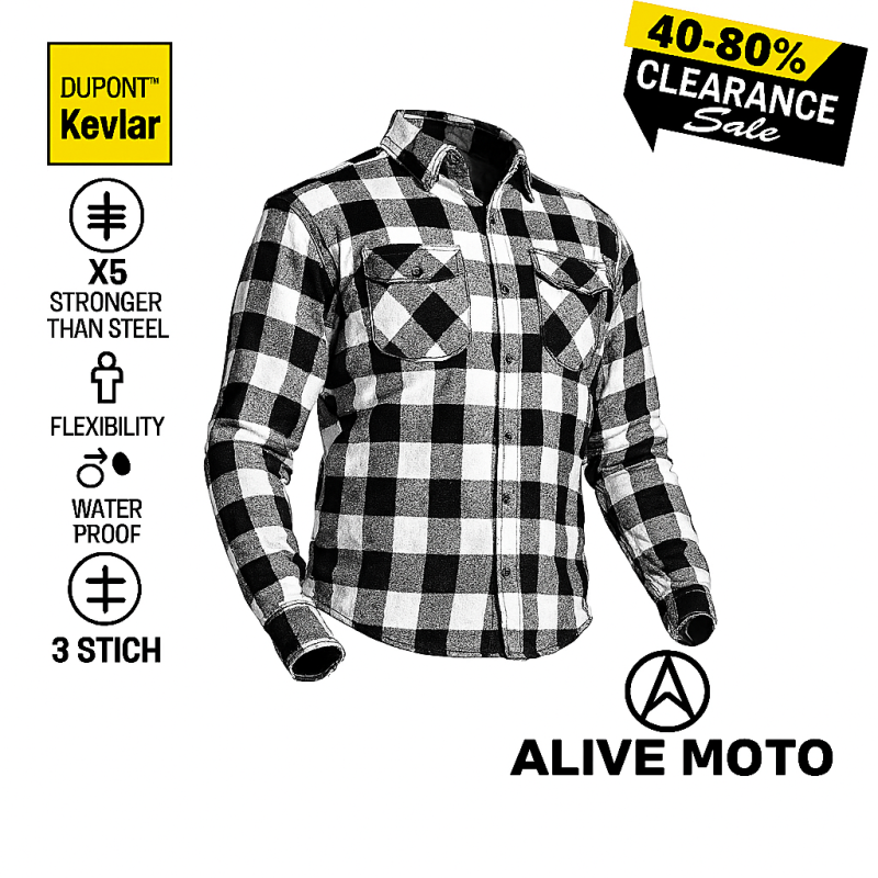 Kids White Kevlar Motorcycle Flannel Shirt – CE Level 2 Armor, Water-Repellent, DuPont™ Kevlar® Lining