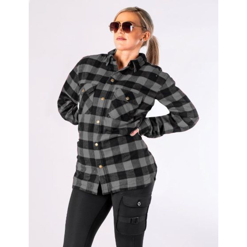 Women’s Grey Flannel Motorcycle Shirt with DuPont™ Kevlar® – CE Certified EN 17092-4:2020 – Armoured, Water-Repellent, Casual Riding Shirt (XXS–6XL)