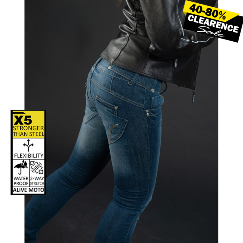 Lady Commander Original Blue Motorcycle Jeans – CE Level 2 Protection, Waterproof, DuPont™ Kevlar® Reinforced, Women’s Regular Fit, Sizes XXS–6XL